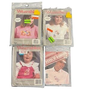 Lot Of 4‎ Cross Stitch Wearables Pattern Kits Golden Bee Bears Ducks Goose NIP